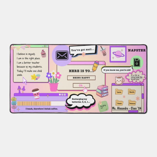 Custom affirmation teacher Kawaii pink purple cute Desk Mat (Front)