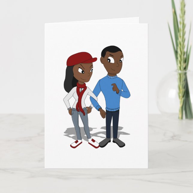 Custom African American couple cartoon Holiday Card (Front)