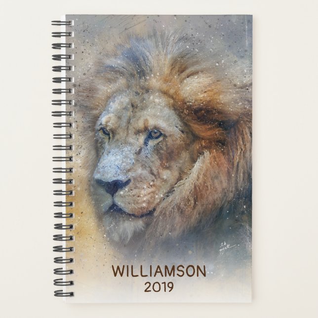 Custom African Lion Modern Watercolor Planner (Front)