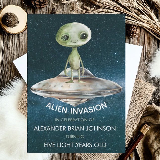 Custom Age Alien Invasion Outer Space Birthday Invitation (Creator Uploaded)