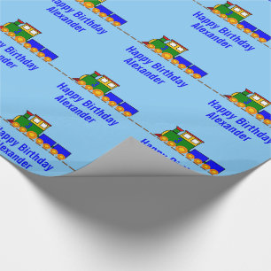 Custom Age and Name Boy's Happy Birthday Train Wrapping Paper