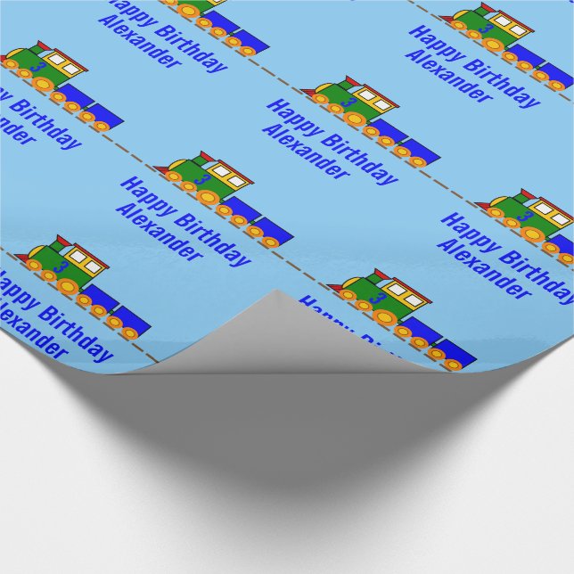 Custom Age and Name Boy's Happy Birthday Train Wrapping Paper (Corner)