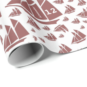 Custom Age and Name Red and White Schooner Wrapping Paper