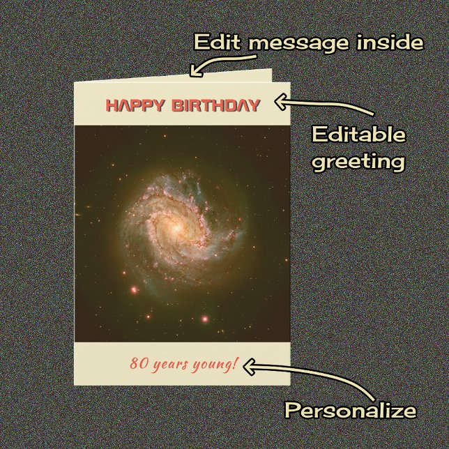 Custom age and text spiral galaxy birthday card (Creator Uploaded)