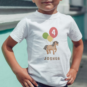 Custom Age Birthday Colorful Balloons Horse Toddler T-Shirt