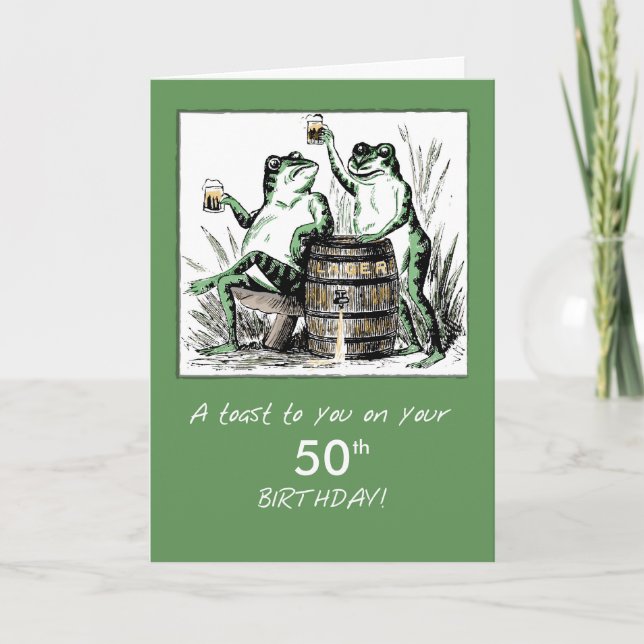 Custom Age Birthday Frogs Toasting with Beer Card (Front)