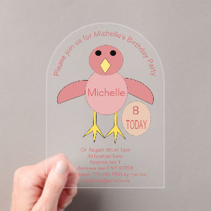 Custom Age Birthday Girl Chick Party Acrylic Invitations
