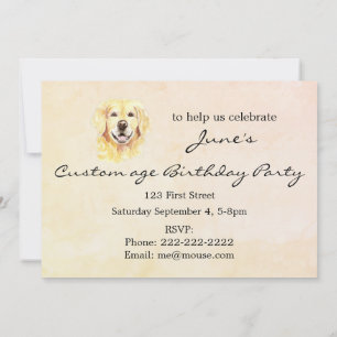 Custom Age Birthday Golden Retriever Dog Pet Invitation