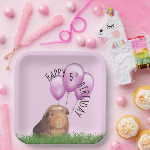 Custom Age Birthday Guinea Pig Purple Balloons  Pa Paper Plate