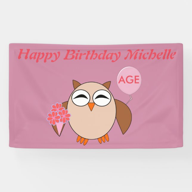 Custom Age Birthday Owl Banner (Horizontal)