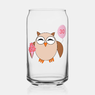 Custom Age Birthday Owl Can Glass