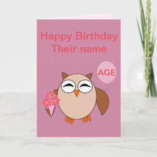 Custom Age Birthday Owl Card