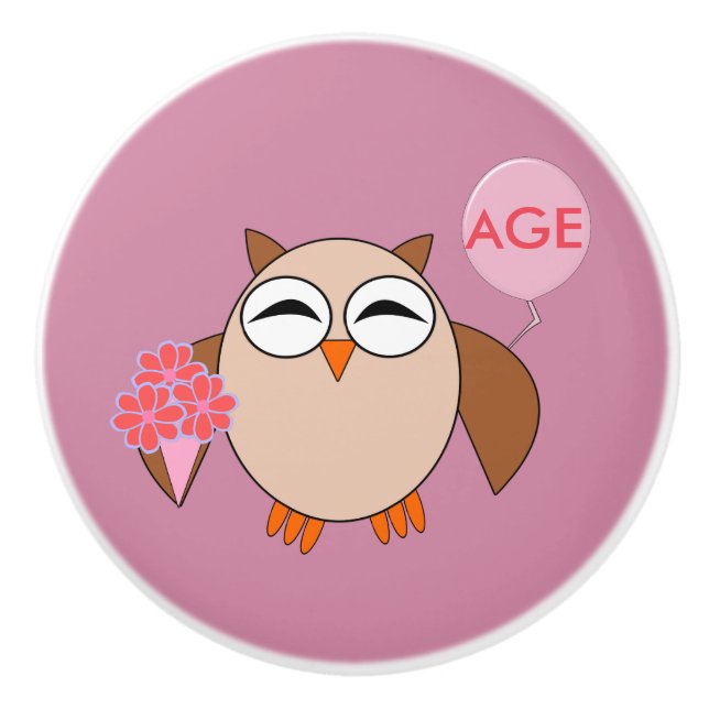 Custom Age Birthday Owl Ceramic Knob (Front)