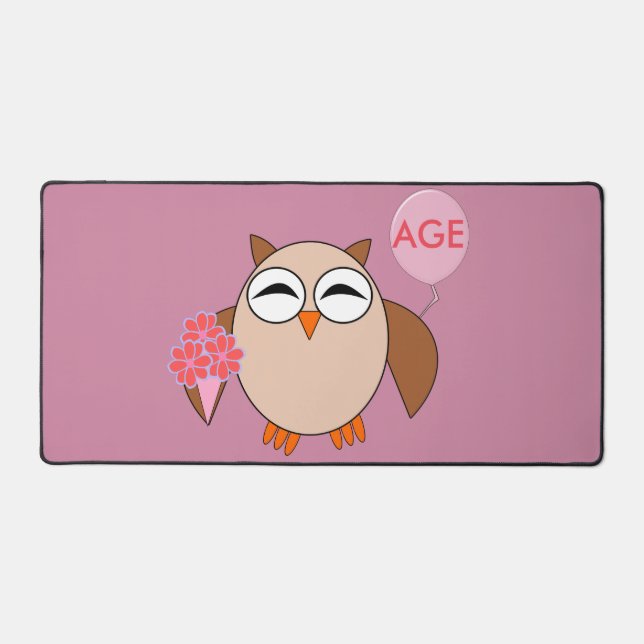 Custom Age Birthday Owl Desk Mat (Front)