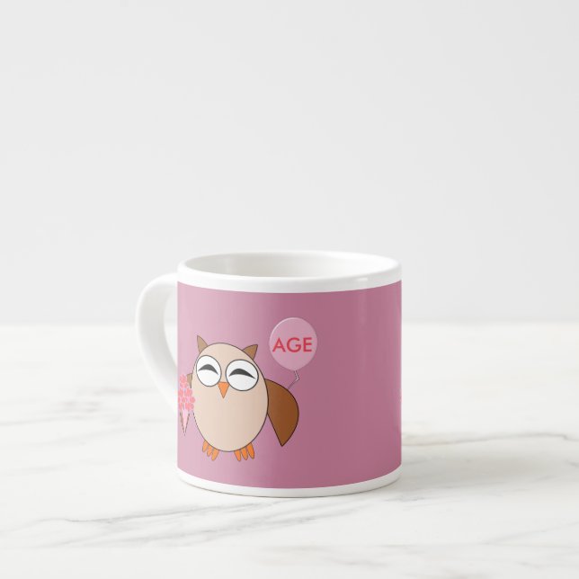 Custom Age Birthday Owl Espresso Mug (Front Left)