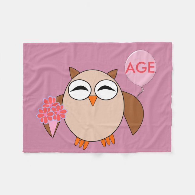 Custom Age Birthday Owl Fleece Blanket (Front (Horizontal))