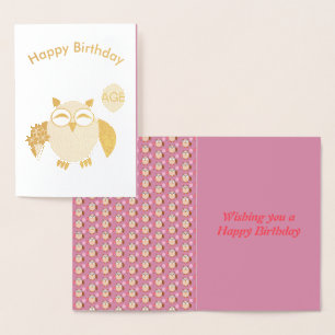 Custom Age Birthday Owl Foil Card