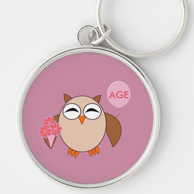 Custom Age Birthday Owl Keychain (Front)