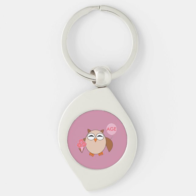 Custom Age Birthday Owl Keychain (Front)