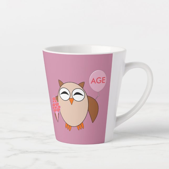 Custom Age Birthday Owl Latte Mug (Right)