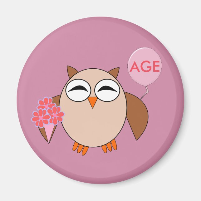 Custom Age Birthday Owl Magnet (Front)