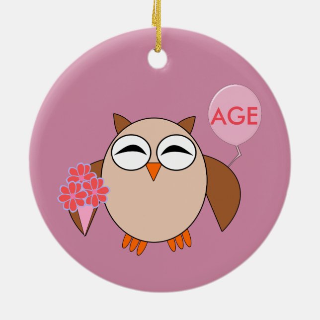 Custom Age Birthday Owl Ornament (Back)