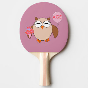Custom Age Birthday Owl Ping Pong Paddle
