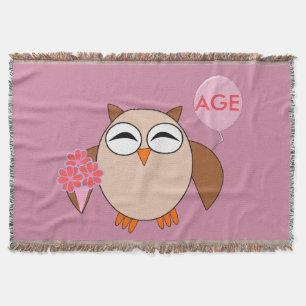 Custom Age Birthday Owl Throw Blanket
