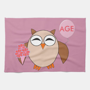 Custom Age Birthday Owl Towel