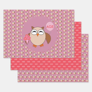 Custom Age Birthday Owl Wrapping Paper Sheet