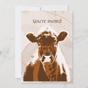 Custom Age Birthday Party Brown Cow Farm Animal  Invitation