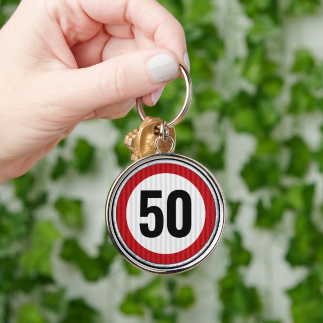 CUSTOM AGE birthday speed limit road sign Key Ring (Hand)