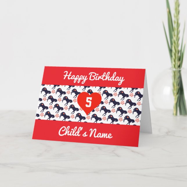 Custom Age Card for Kids Horses and Roses Pattern (Front)