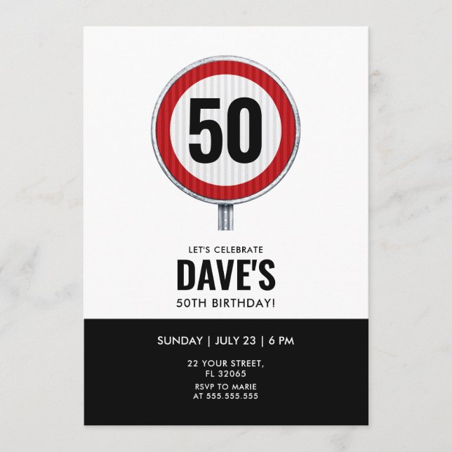 Custom age circular traffic sign birthday party  invitation (Front)