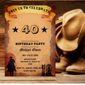 Custom Age Country Western Aged Paper  Invitation