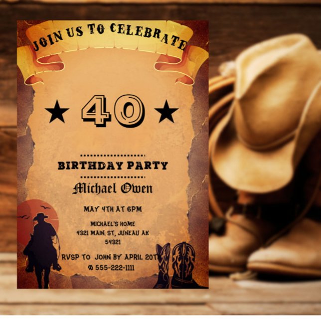 Custom Age Country Western Aged Paper  Invitation (Creator Uploaded)