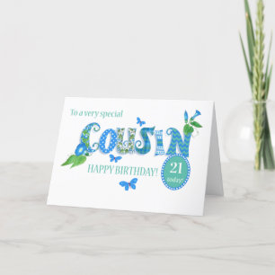 Custom Age Cousin's Birthday with Butterflies Card