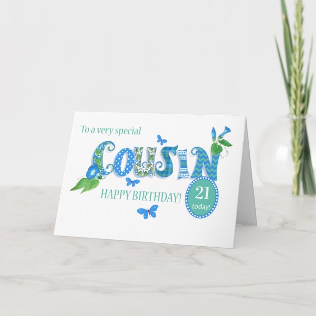 Custom Age Cousin's Birthday with Butterflies Card (Front)