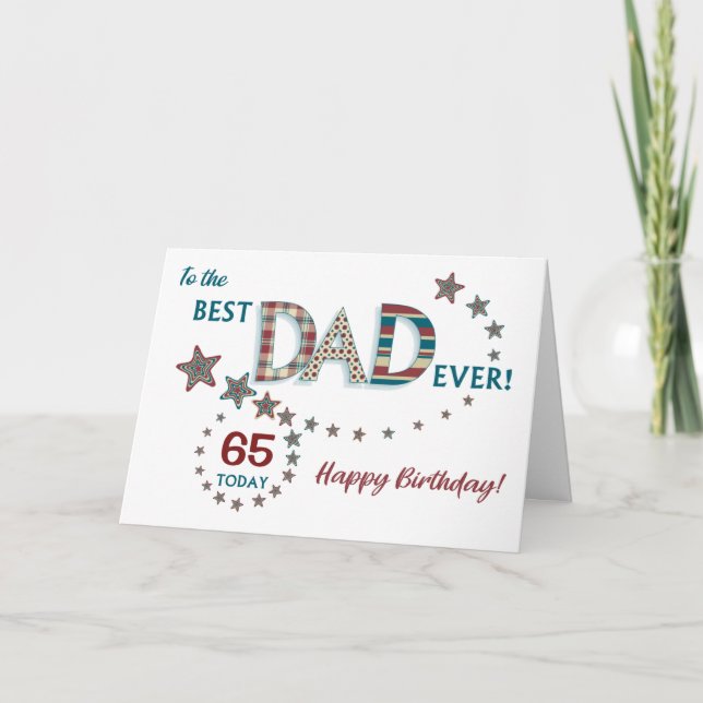 Custom Age Dad's Birthday Stars and Word Art Card (Front)