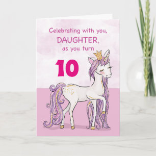 Custom Age Daughter Birthday Pink Horse With Crown Card