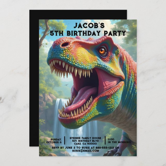 Custom Age Dinosaur Birthday Party Invitations (Front/Back)