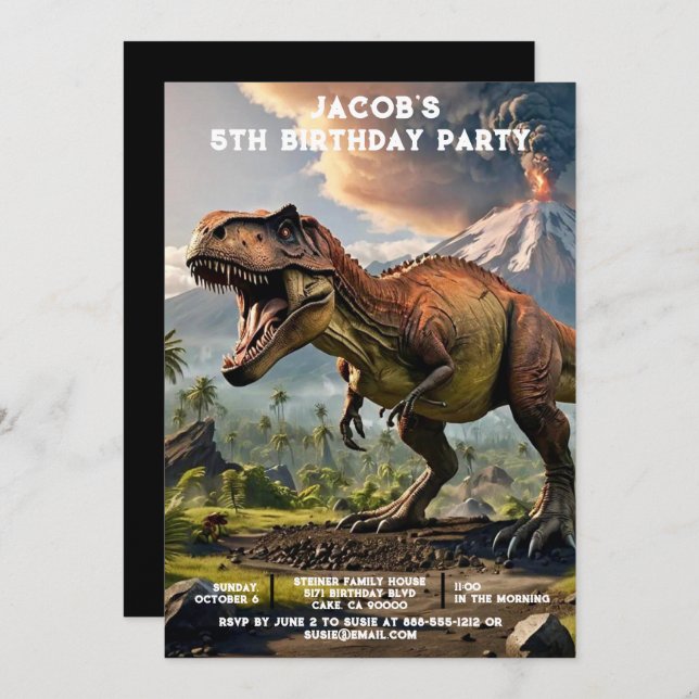 Custom Age Dinosaur Birthday Party Invitations (Front/Back)