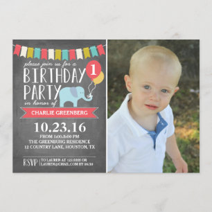 Custom Age Elephant Birthday Party Birthday Invitation