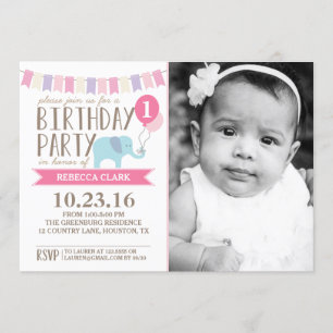 Custom Age Elephant Birthday Party   Birthday Invitation