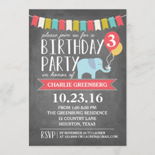 Custom Age Elephant Birthday Party   Birthday Invitation