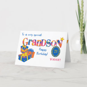 Custom Age Grandson's Birthday Gifts Word Art Card