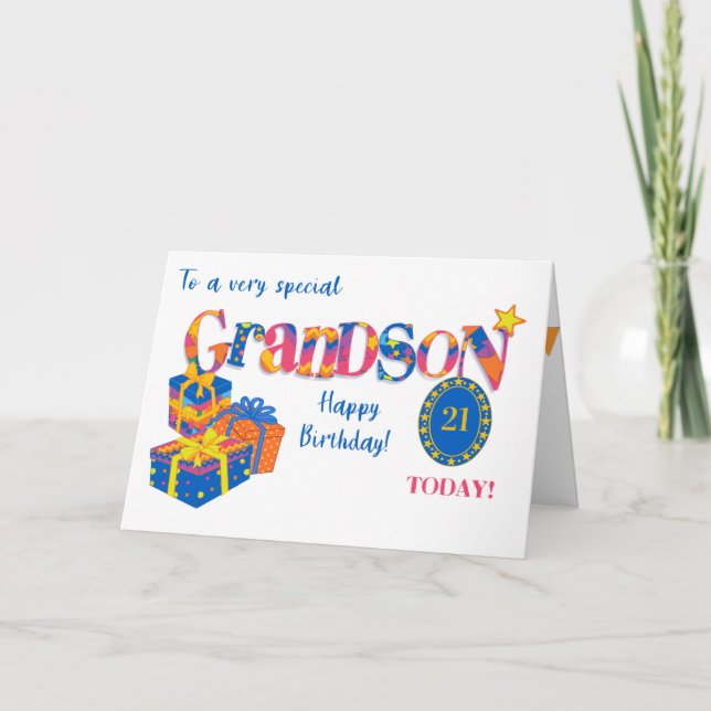 Custom Age Grandson's Birthday Gifts Word Art Card (Front)