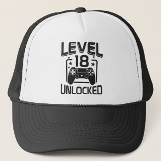 Custom Age Level 18 Unlocked Birthday Gamer  Trucker Hat