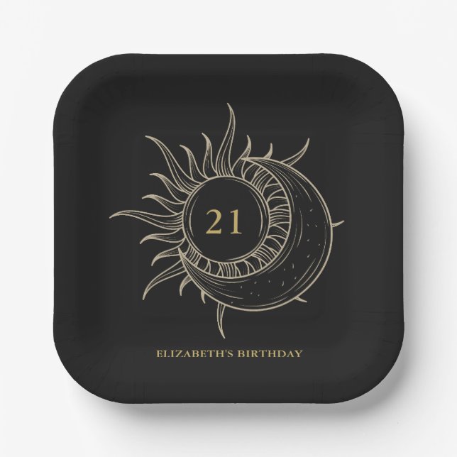 Custom Age Mystic Celestial Moon Birthday  Paper Plate (Front)