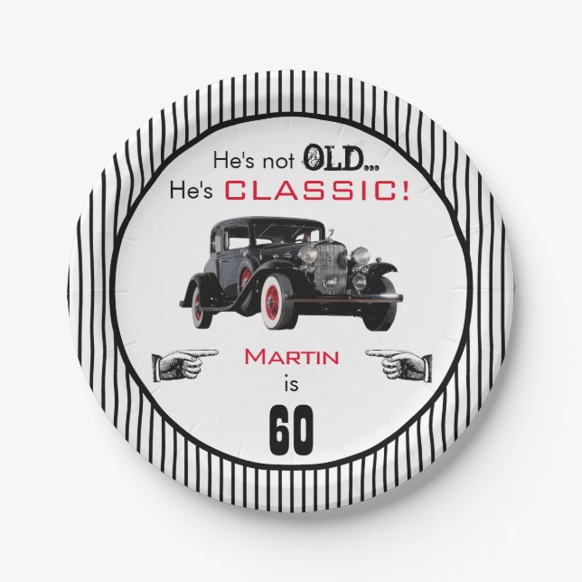 Custom Age Not Old But Classic Car Funny Birthday Paper Plate (Front)